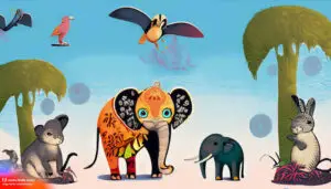 a bird a rabbit a monkey and an elephant