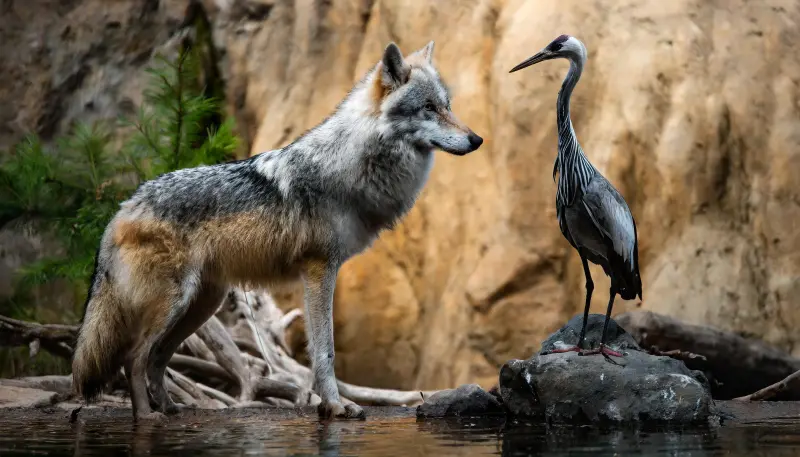 wolf with a bone stuck in his throat looks desperate.