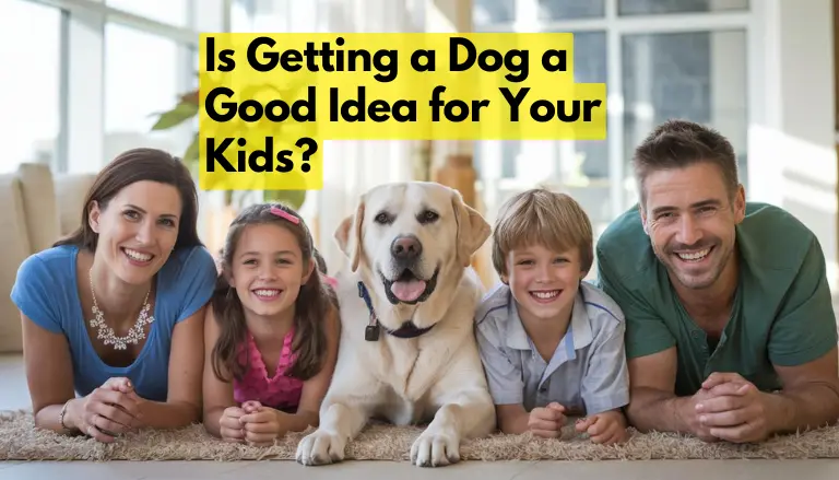 Happy family lying on the floor with their Labrador retriever in a bright living room, smiling together and enjoying quality time.