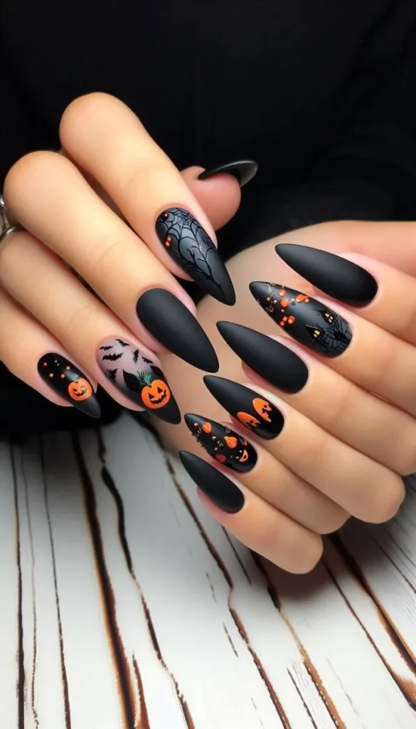 Matte Black Halloween Nails