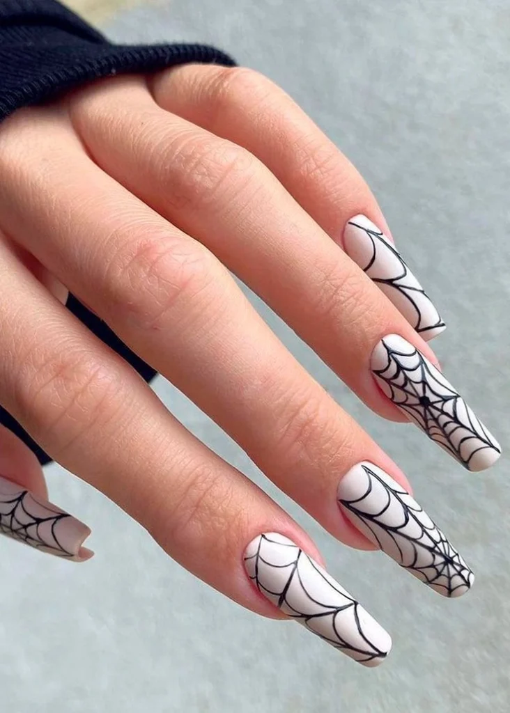 Minimalist Spider Webs Halloween Nails