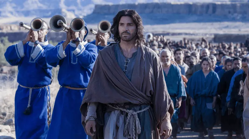 Joshua leading the Israelites as they march around Jericho.