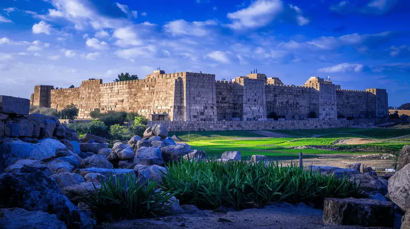 The walls of Jericho standing tall under a blue sky