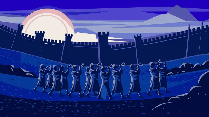 The Israelites marching seven times on the seventh day.