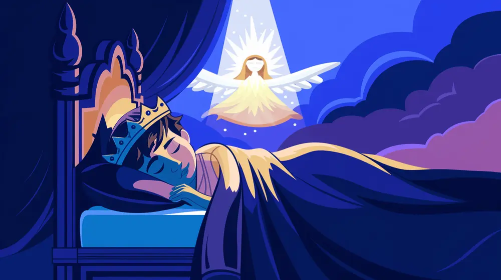 Young King Solomon sleeping peacefully as God appears in a dream with a golden glow.