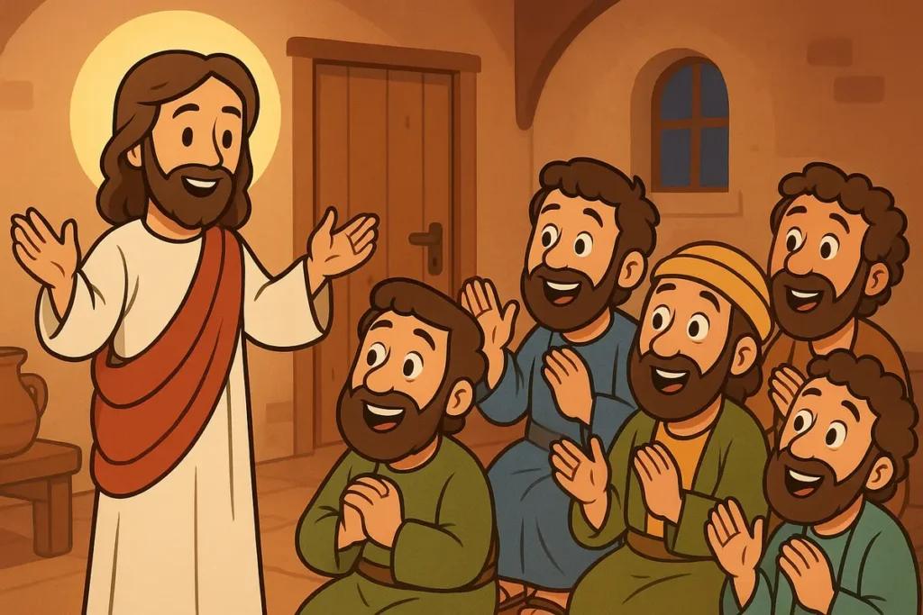 Jesus appears in a room with His friends