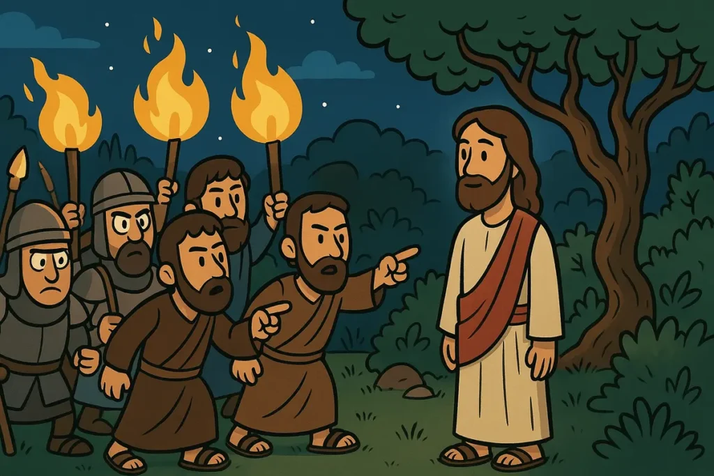 Soldiers come to arrest Jesus