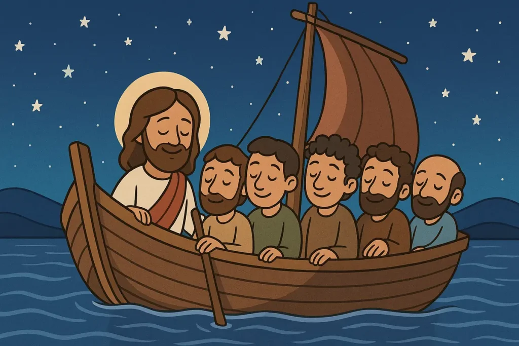Jesus calms the storm after walking on water