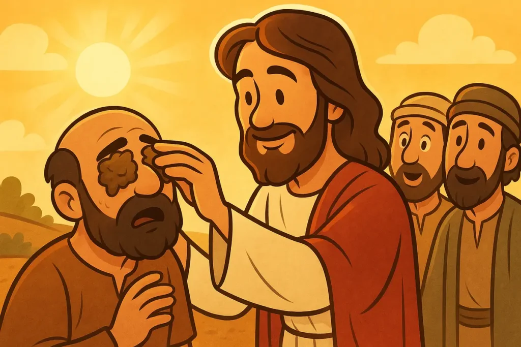 Jesus heals a blind man using mud