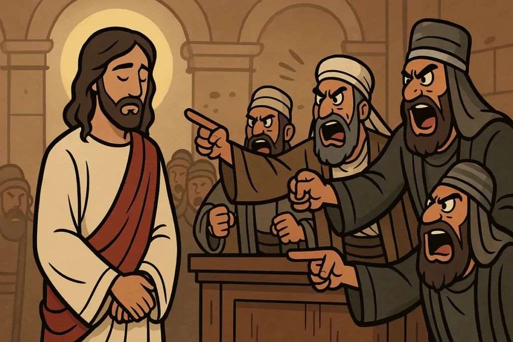 Jesus stands at His trial