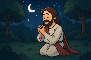 Jesus prays in the garden at night