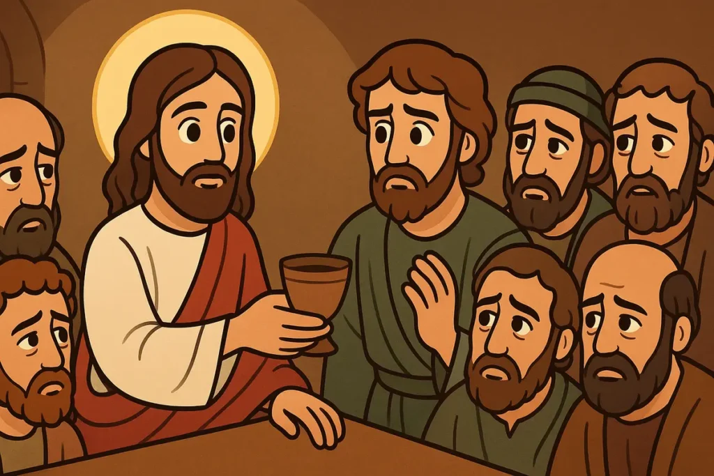 Jesus gives the cup to His disciples