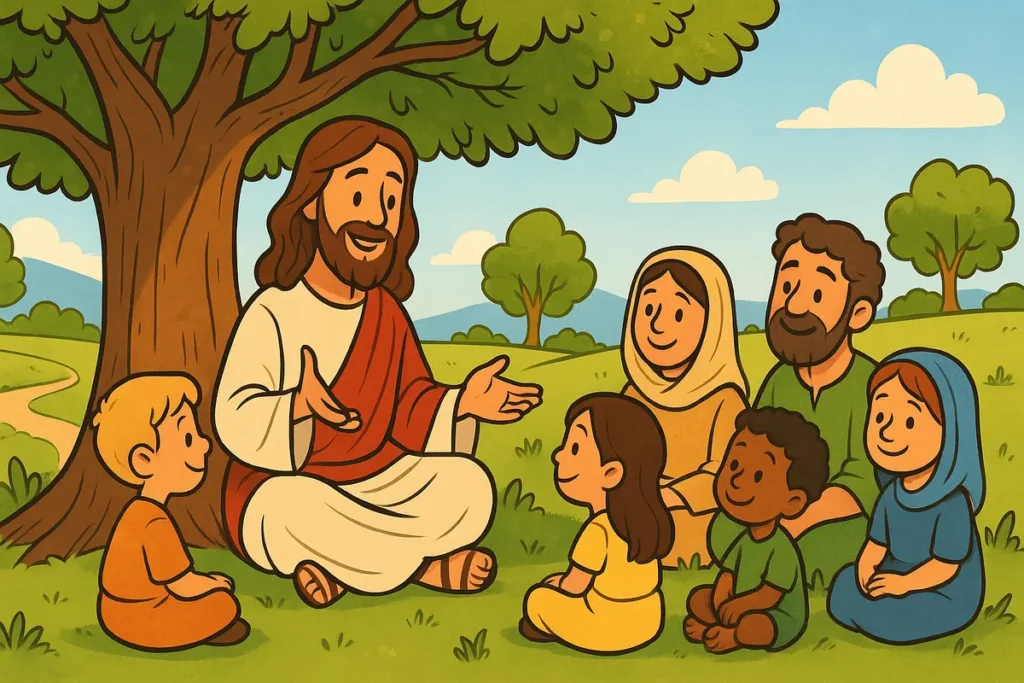 Jesus teaching parables to a crowd