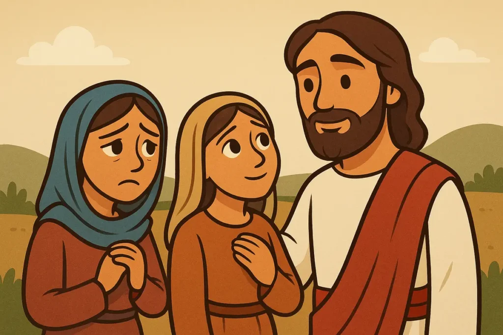 Mary and Martha talk to Jesus