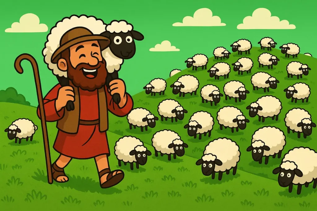 The shepherd finds his one lost sheep