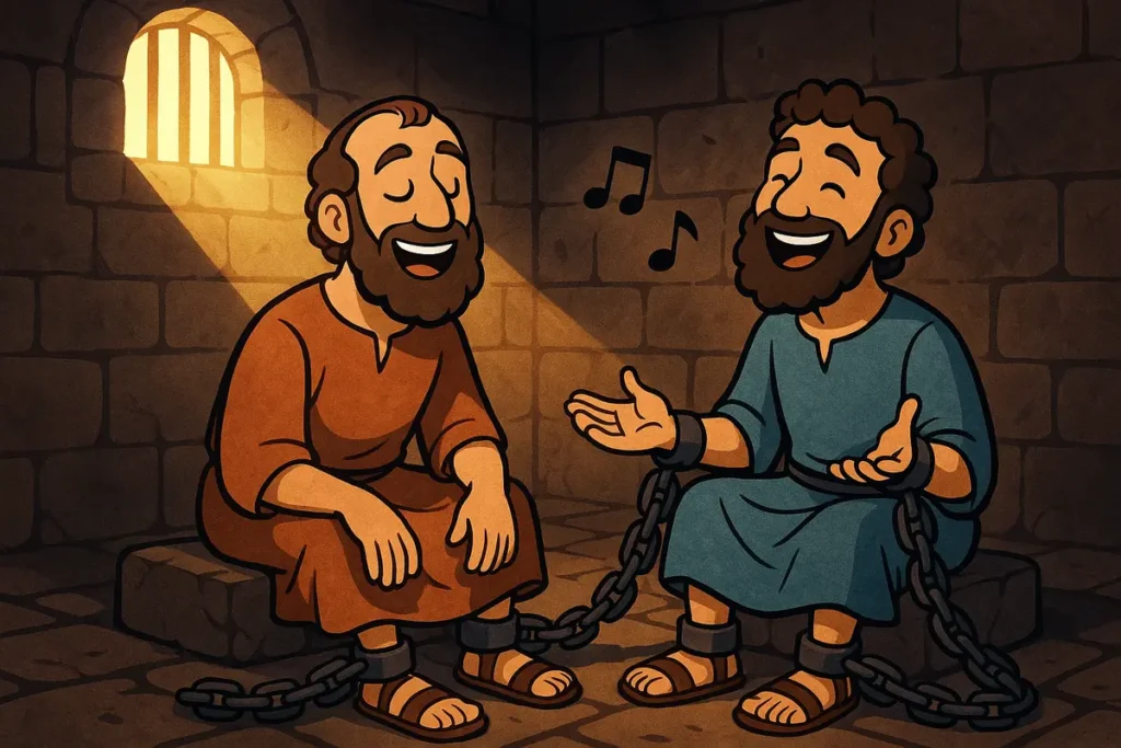 Paul and Silas sing in jail joyfully