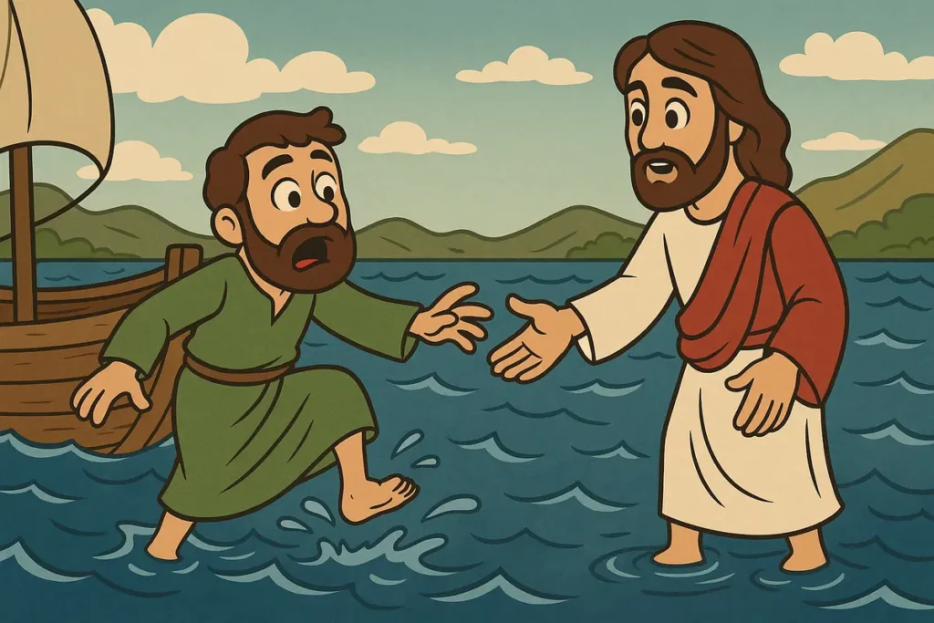 Jesus helps Peter who is sinking