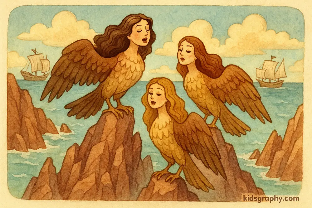 Ancient Greek sirens with bird bodies and human heads.
