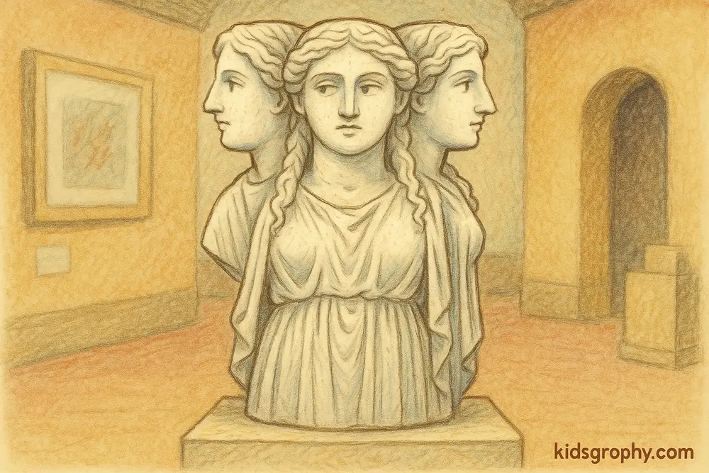 Ancient statue of Hecate with three faces.