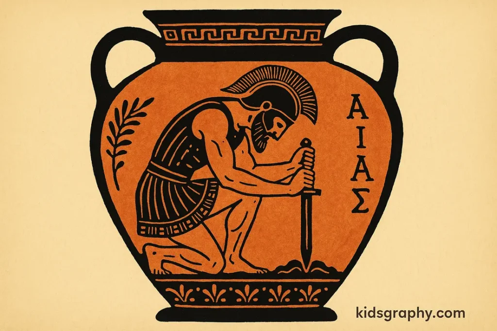 Ancient Greek vase showing Ajax in mythology.