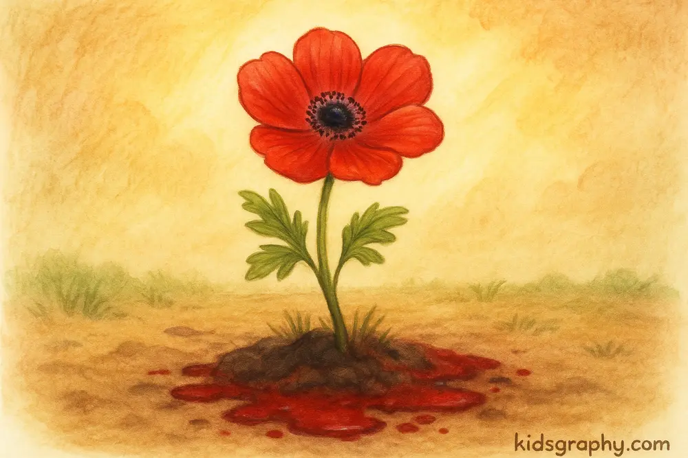 Anemone flower blooming from Adonis’s spilled blood.