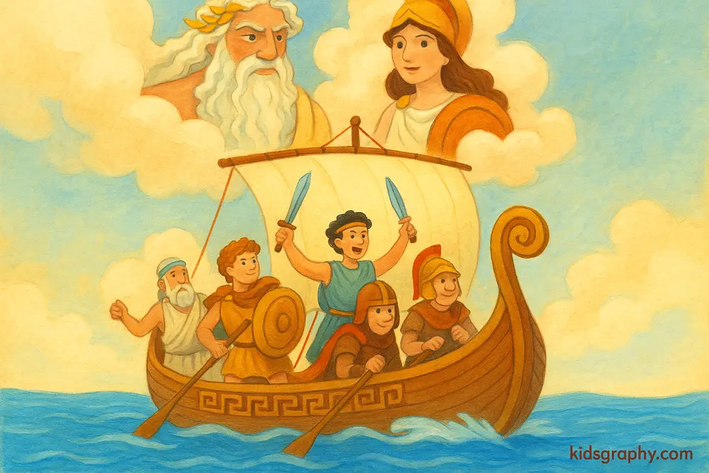 Argo ship with Jason and Argonauts sailing in Greek myth.