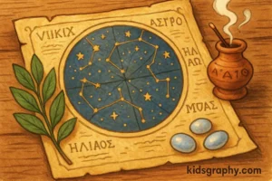 Greek star map and divination tools symbolizing Asteria.
