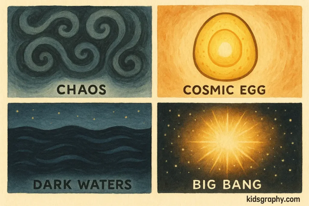Chaos from Greek mythology compared to world creation stories.