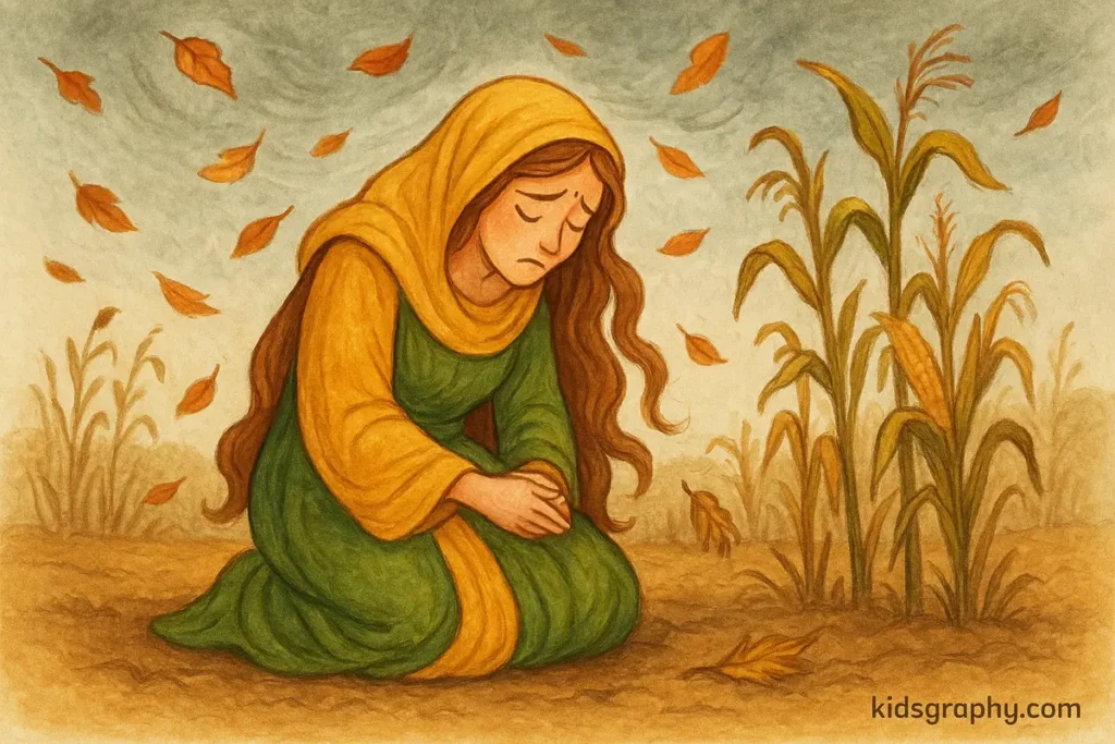 Demeter mourning Persephone, causing the Earth to wither.