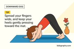 Child doing Downward Dog Pose with arms and legs stretched in an inverted V-shape.