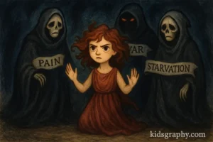Eris surrounded by her mythological children in Greek legend.