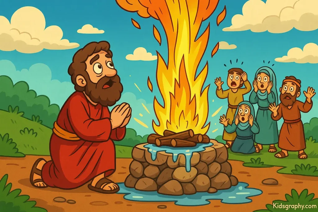Fire comes from the sky to burn Elijah’s altar