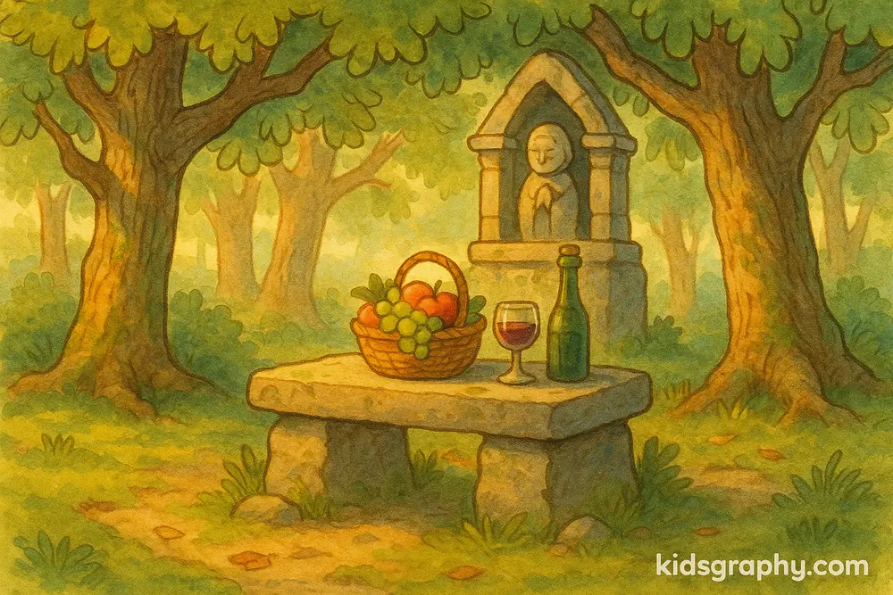 Ancient Greek shrine to Gaia in a sacred grove.