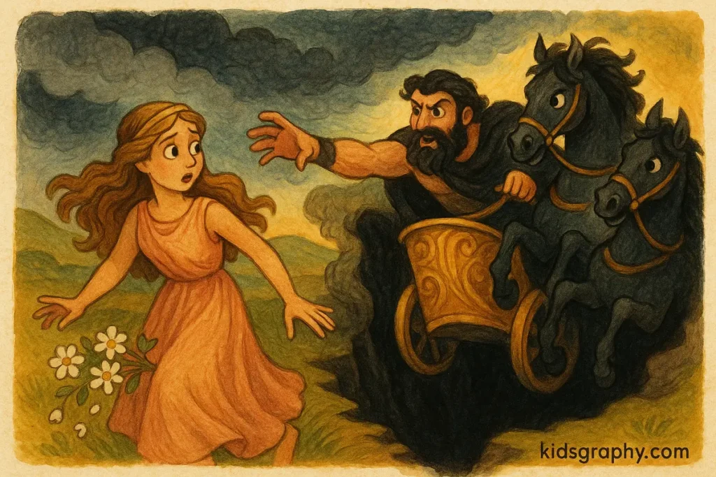 Hades abducts Persephone in ancient Greek mythology.