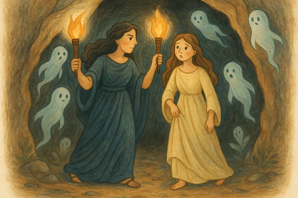 Hecate and Persephone in the Greek underworld myth.