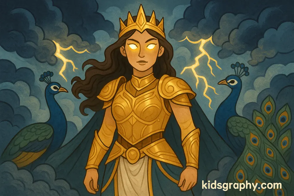 Hera reimagined in modern culture inspired by Greek mythology.