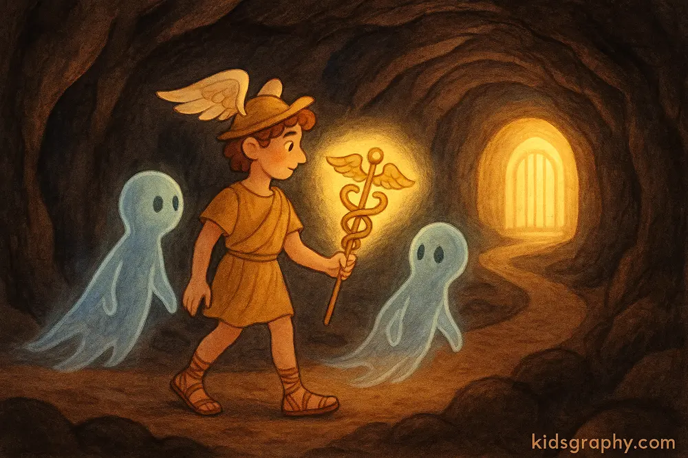 Hermes guiding souls to the Underworld in Greek mythology.