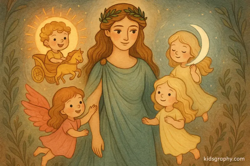 Hyperion with Helios, Selene, and Eos in Greek myth.