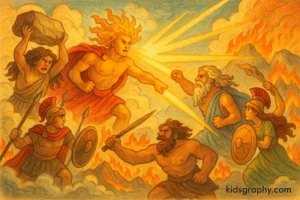 Hyperion in battle during the Titanomachy in Greek mythology.