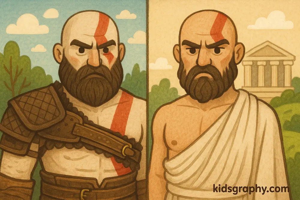 Kratos in mythology versus God of War version.