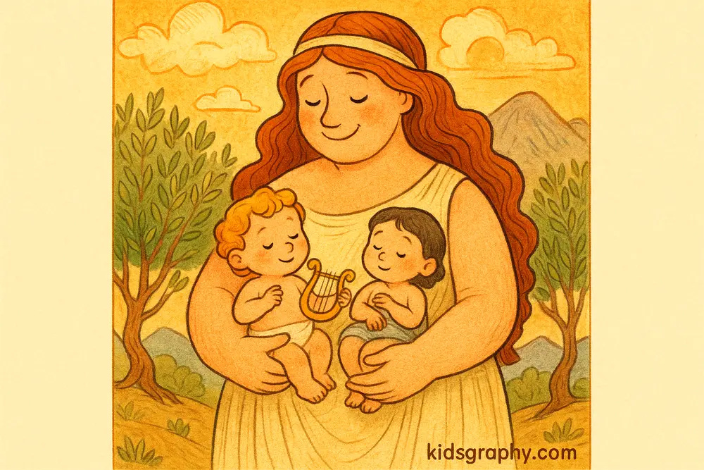 Leto with baby Apollo and Artemis in Greek mythology.