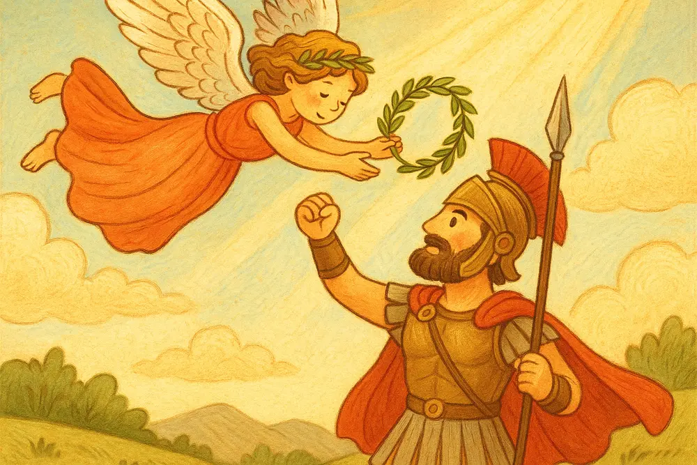 Nike crowning a hero in ancient Greek myth.