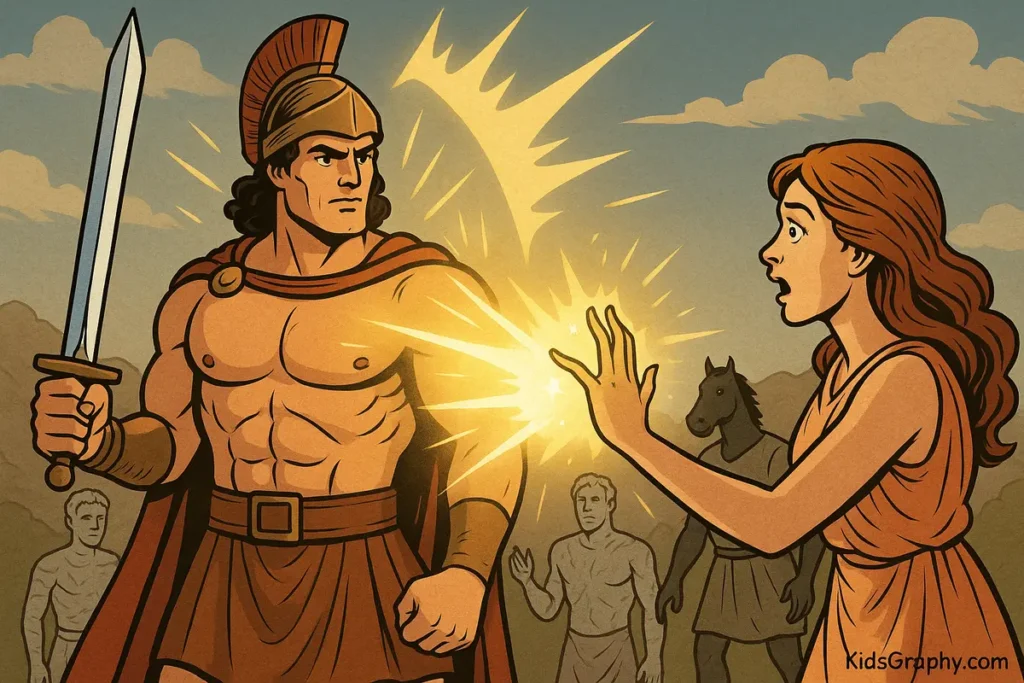 Odysseus resisting Circe’s enchantment with magical protection.