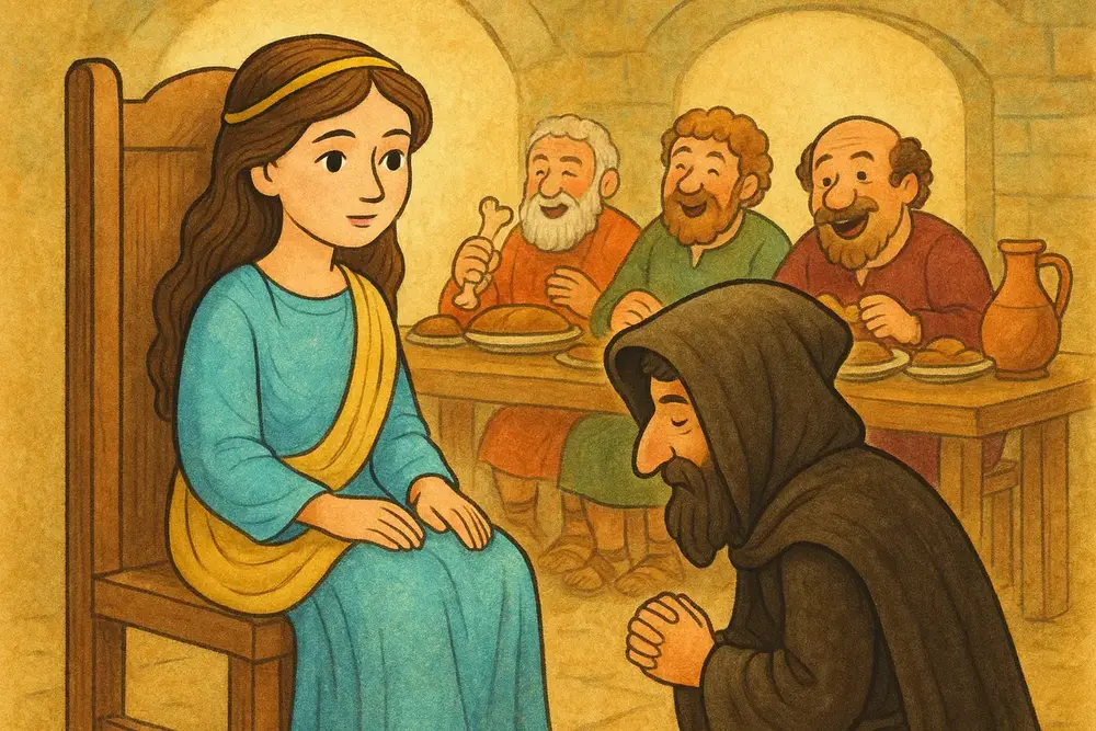 Penelope meets Odysseus in disguise upon his return to Ithaca.