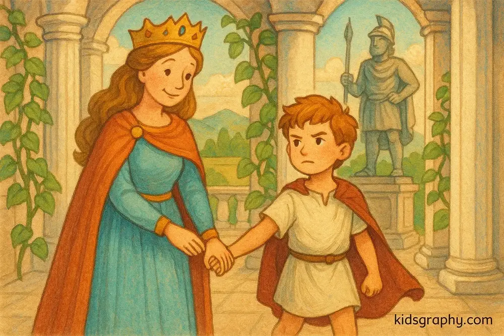 Penelope and her son Telemachus in Ithaca during the Odyssey.