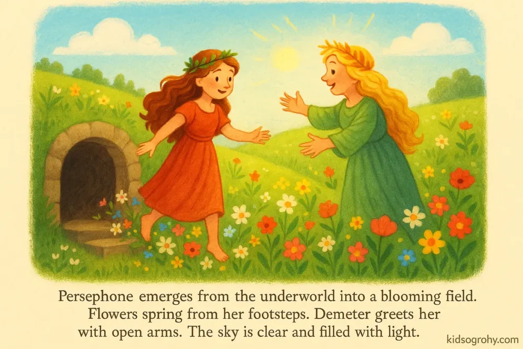 Persephone’s return from the Underworld causes spring to bloom.