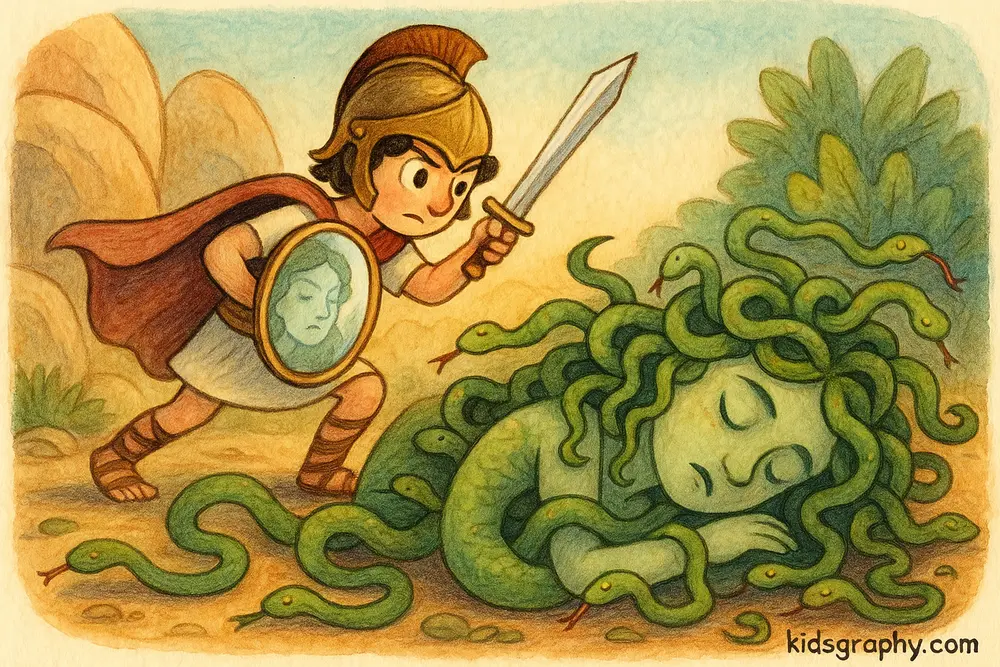 Perseus killing Medusa in Greek mythology.