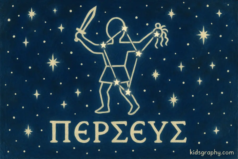 Perseus constellation in Greek mythology night sky.