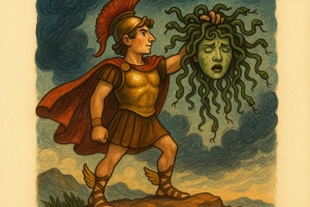 Perseus in Greek mythology holding Medusa’s head.