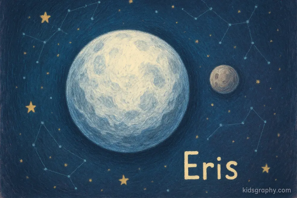 Planet Eris in space, named after the Greek goddess.